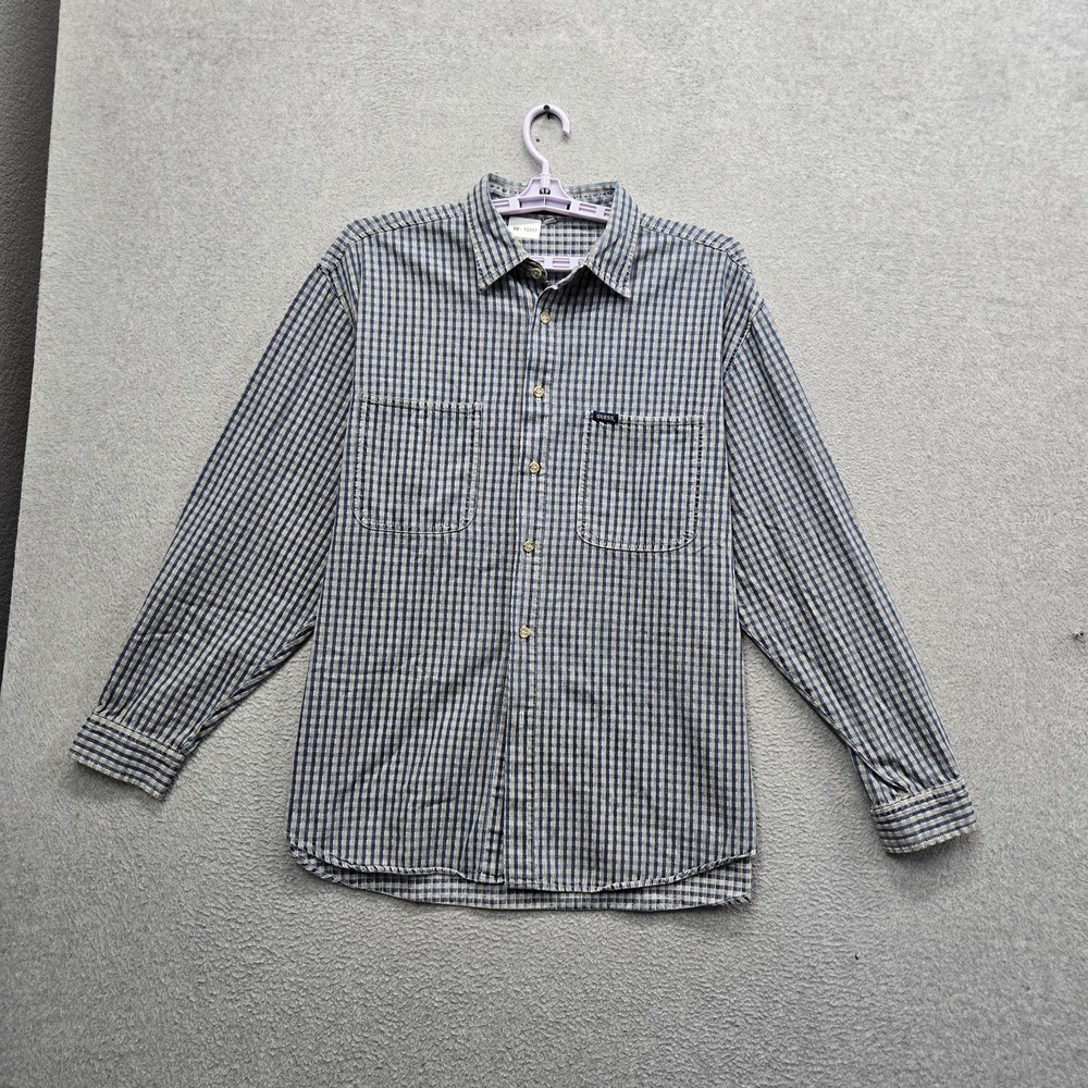 VINTAGE GUESS JEANS Men Button Up Shirt XL Blue Plaid Workwear‎ Grunge